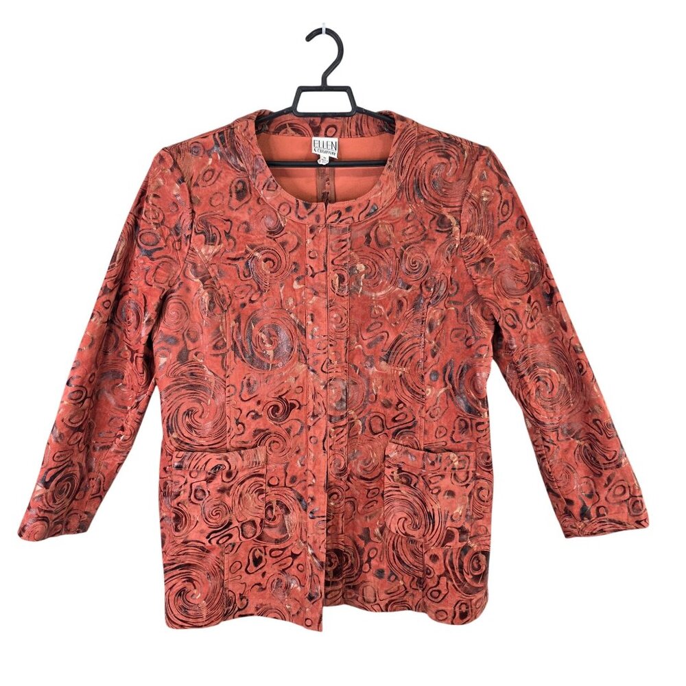 Womens Ellen & Company Orange Swirl Velvet Button Front Jacket Polyester Size XL